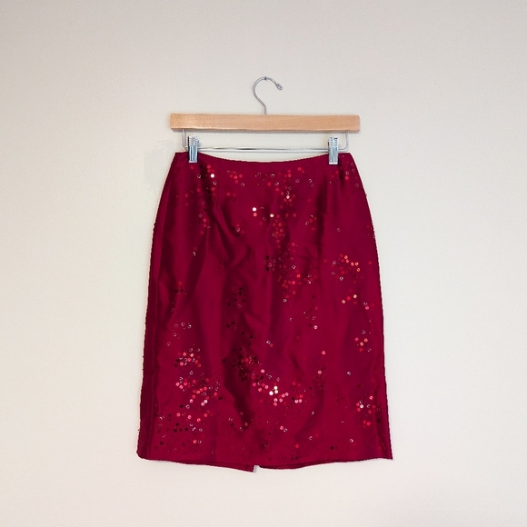 Ann Taylor 100% Silk Vintage Red Sequin Skirt - Picture 1 of 4